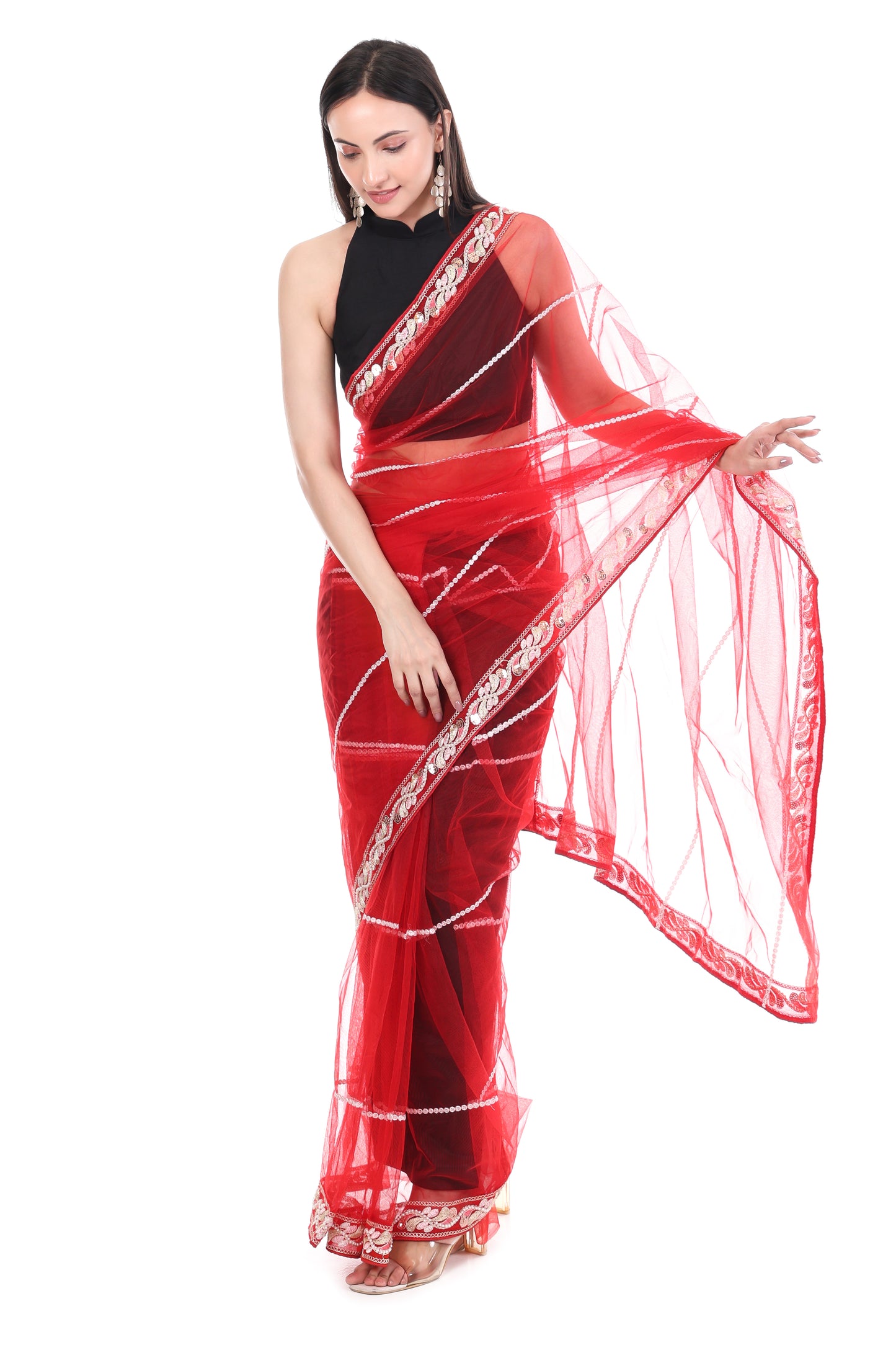 Premium Diamond Lace Net Saree