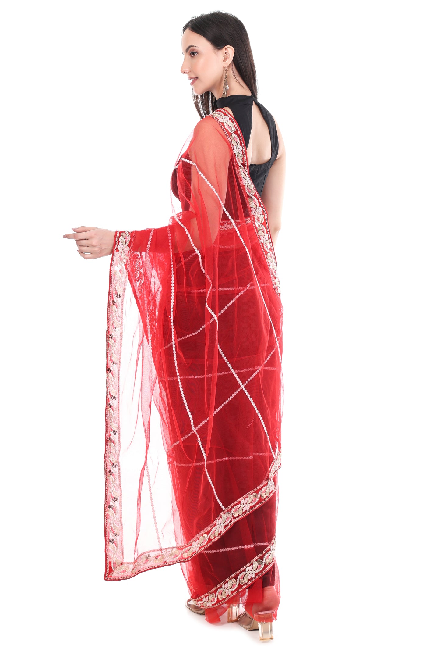 Premium Diamond Lace Net Saree