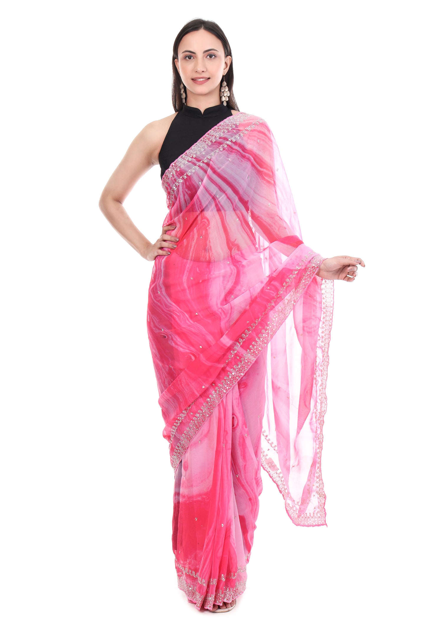Prism Pink Silk Saree with Sequence Border