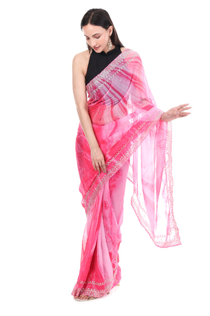 Prism Pink Silk Saree with Sequence Border