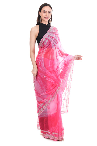 Prism Pink Silk Saree with Sequence Border