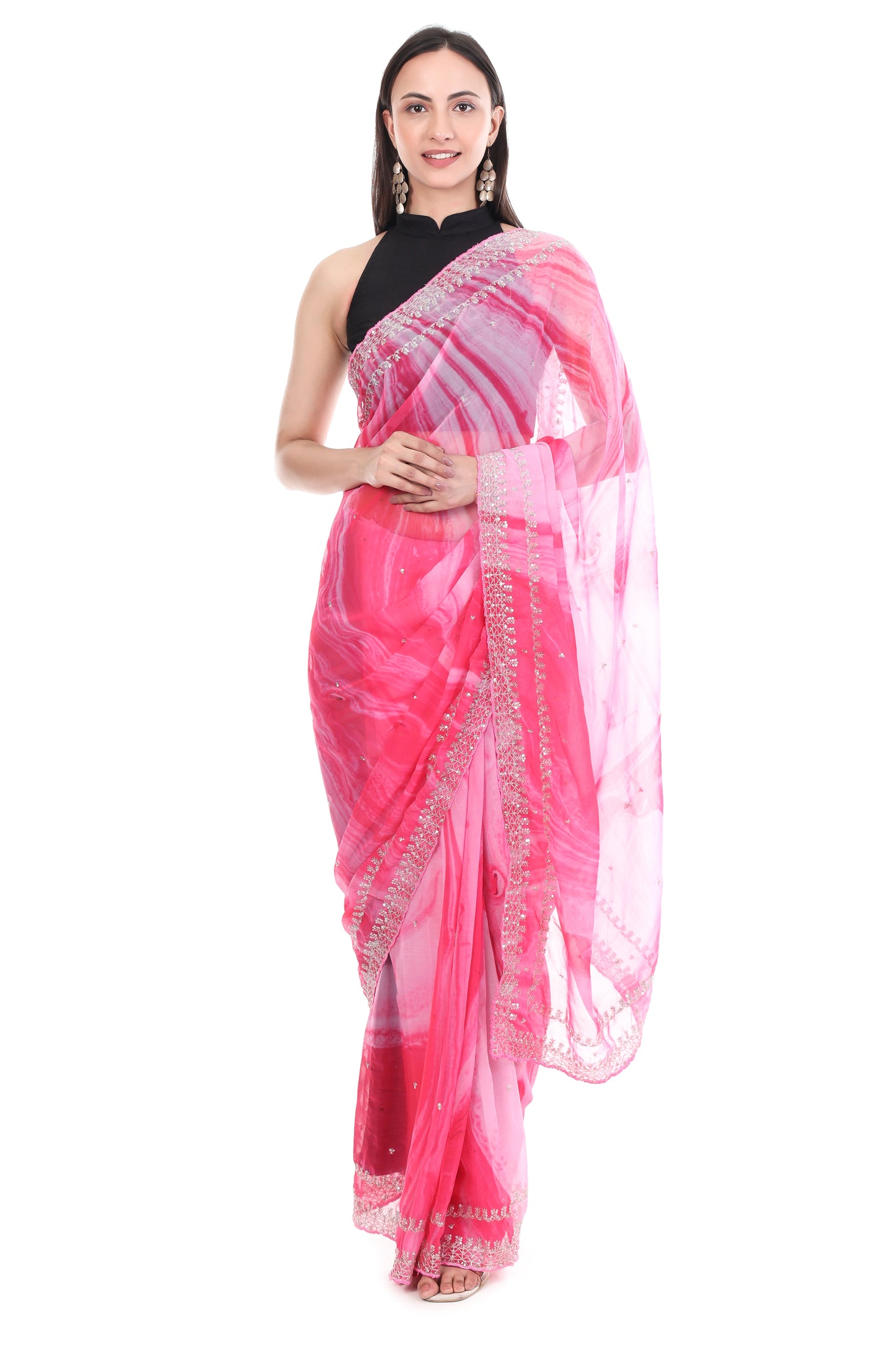 Prism Pink Silk Saree with Sequence Border