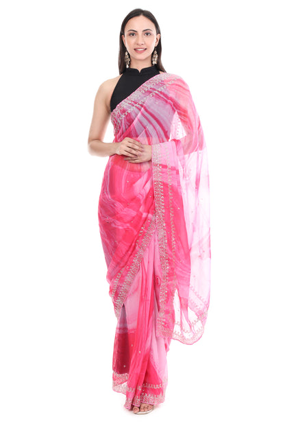 Prism Pink Silk Saree with Sequence Border