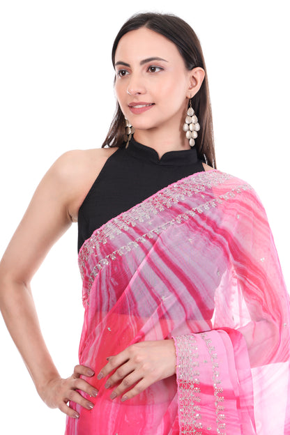 Prism Pink Silk Saree with Sequence Border