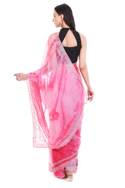 Prism Pink Silk Saree with Sequence Border