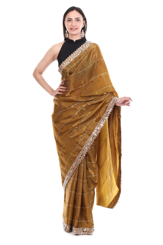 Zimmy Choo Satin Saree in Royal Gold