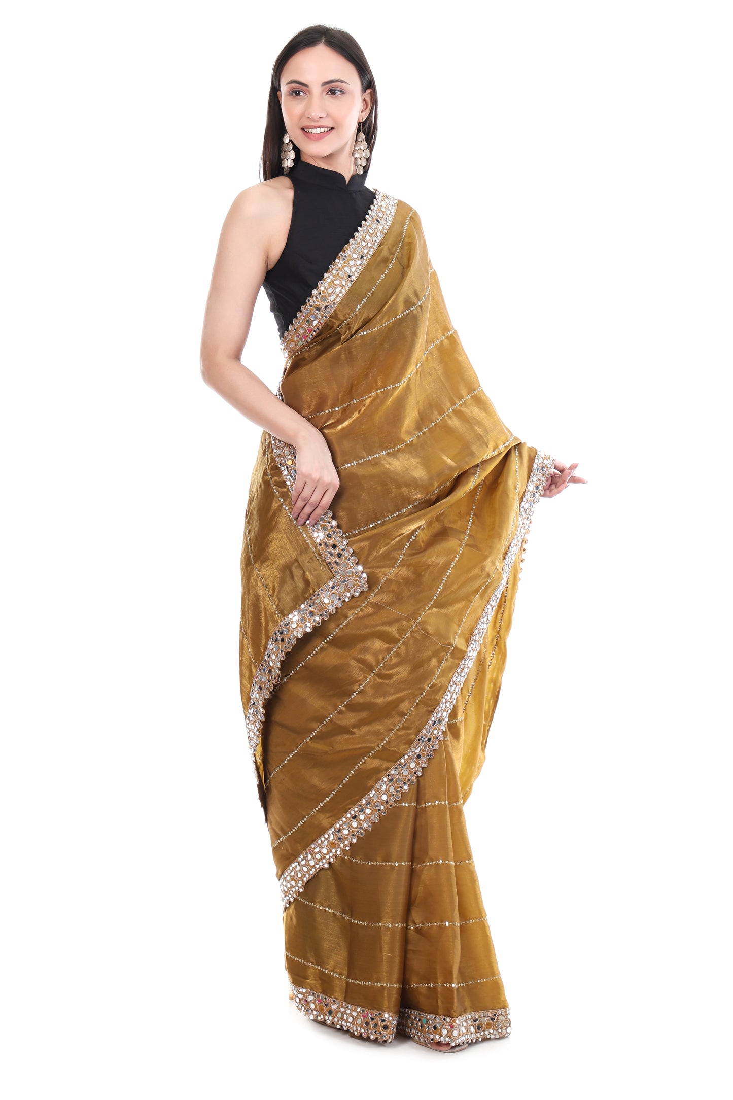 Zimmy Choo Satin Saree in Royal Gold