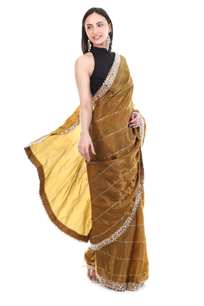 Zimmy Choo Satin Saree in Royal Gold