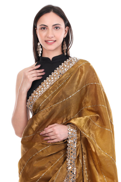 Zimmy Choo Satin Saree in Royal Gold