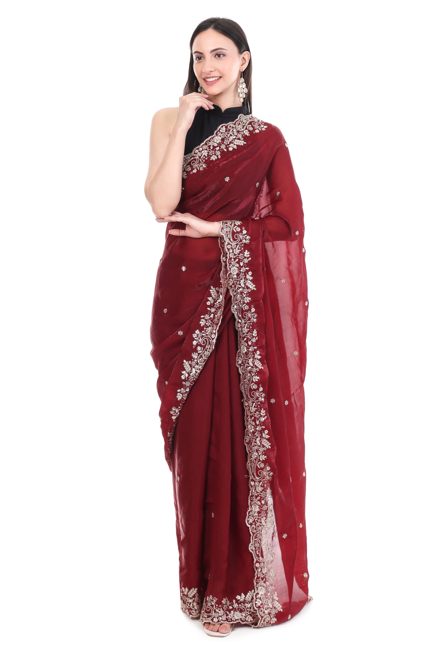 Rich Maroon Embellished Saree with Heavy Border