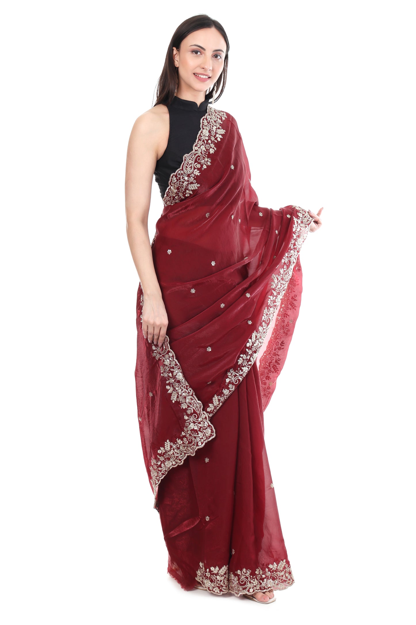 Rich Maroon Embellished Saree with Heavy Border