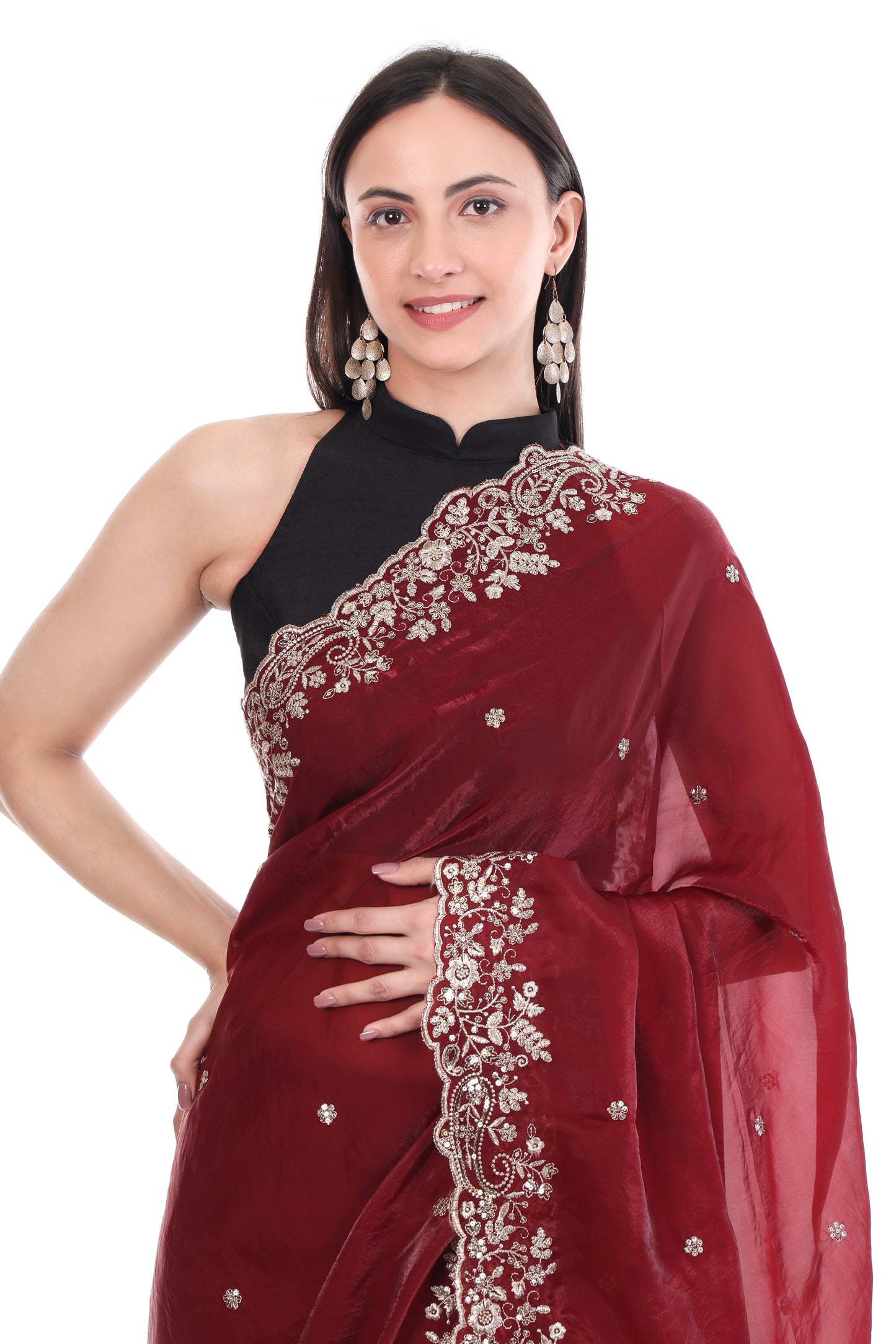 Rich Maroon Embellished Saree with Heavy Border