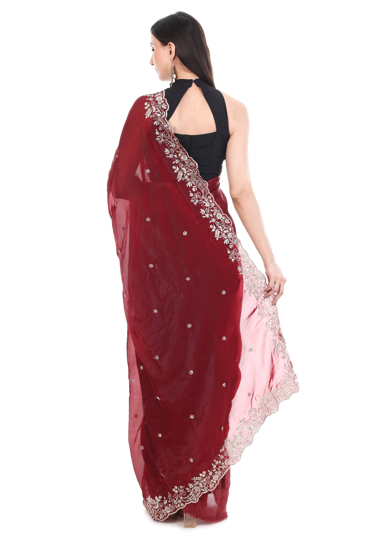 Rich Maroon Embellished Saree with Heavy Border