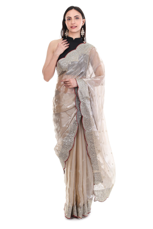 Zimmy Chhoo Satin Saree with Embroidery Stitched Blouse