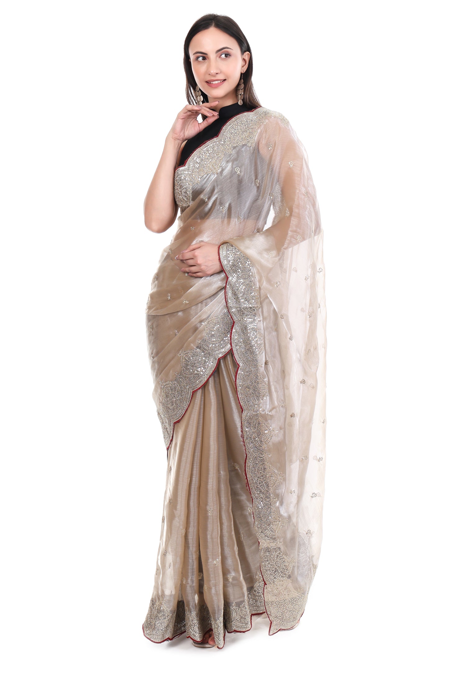 Zimmy Chhoo Satin Saree with Embroidery Stitched Blouse