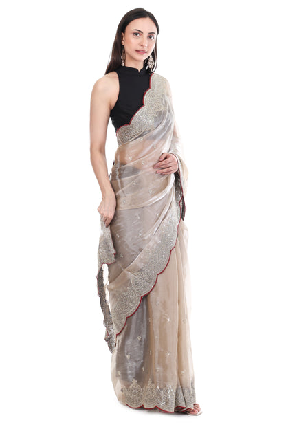 Zimmy Chhoo Satin Saree with Embroidery Stitched Blouse