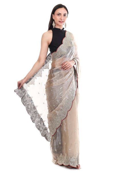 Zimmy Chhoo Satin Saree with Embroidery Stitched Blouse