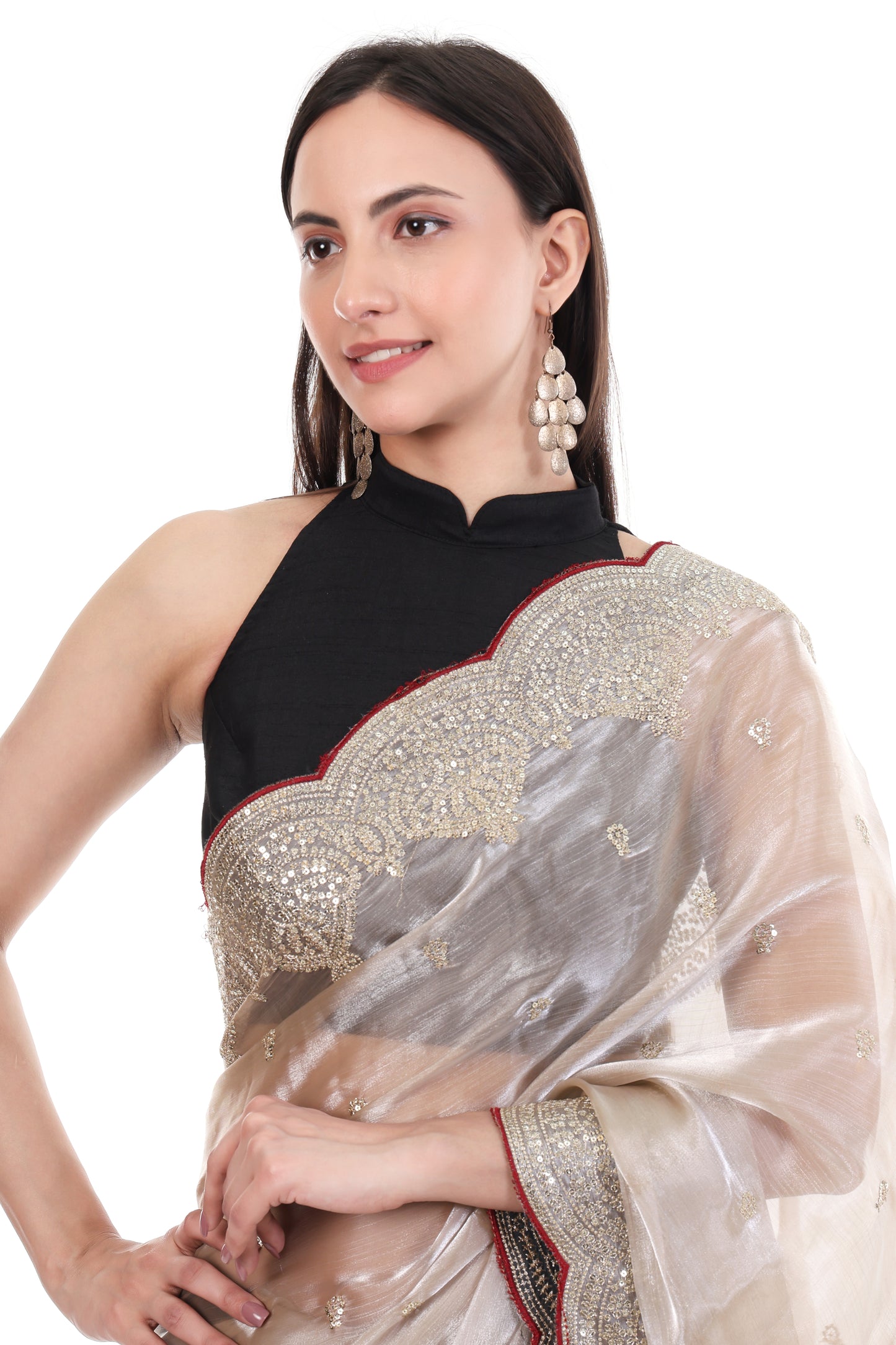 Zimmy Chhoo Satin Saree with Embroidery Stitched Blouse