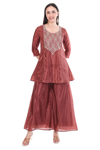 Maroon Designer Anarkali Kurta Set with Heavy Embroidery & Dupatta