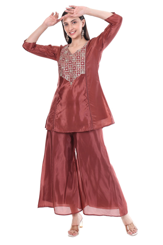 Maroon Designer Anarkali Kurta Set with Heavy Embroidery & Dupatta