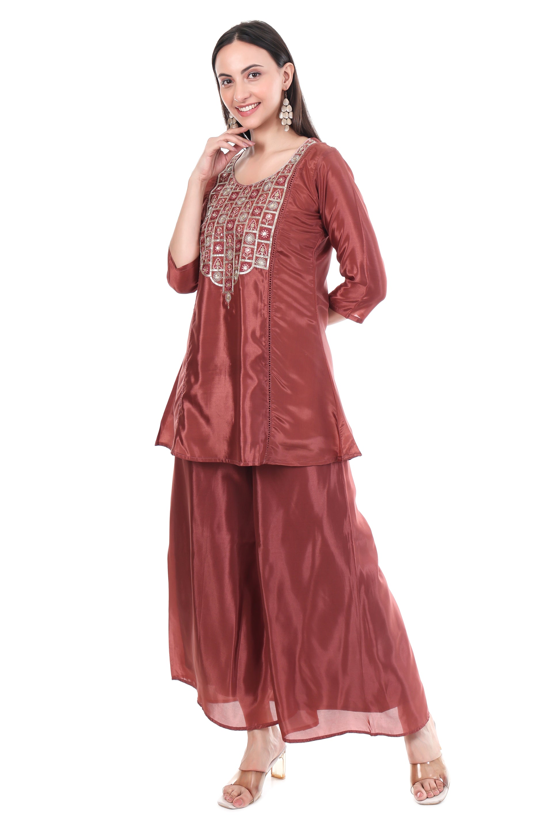 Maroon Designer Anarkali Kurta Set with Heavy Embroidery & Dupatta