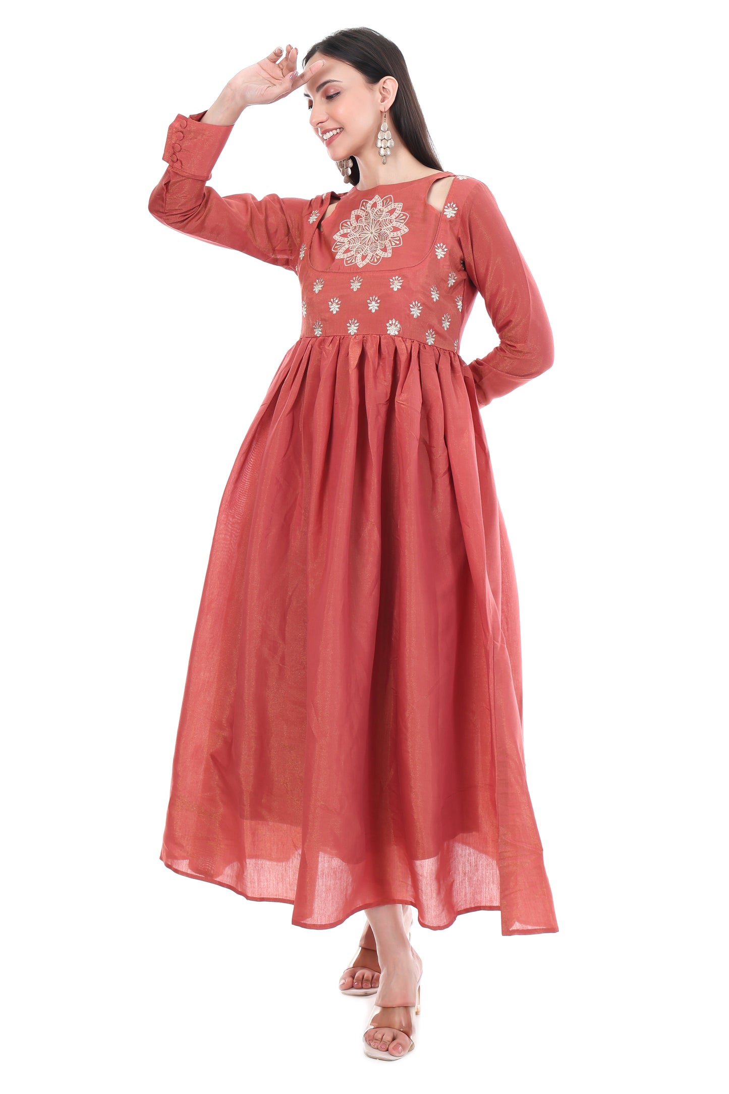 Red Premium Embroidered Anarkali Suit