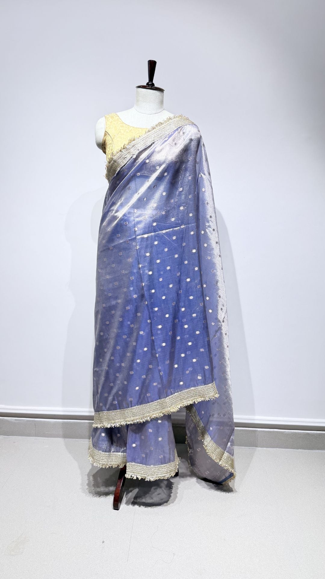 Lavender Tissue Saree With Lace Border