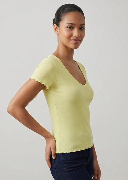 Lemon Yellow Slim Fit Ribbed Round Neck Top
