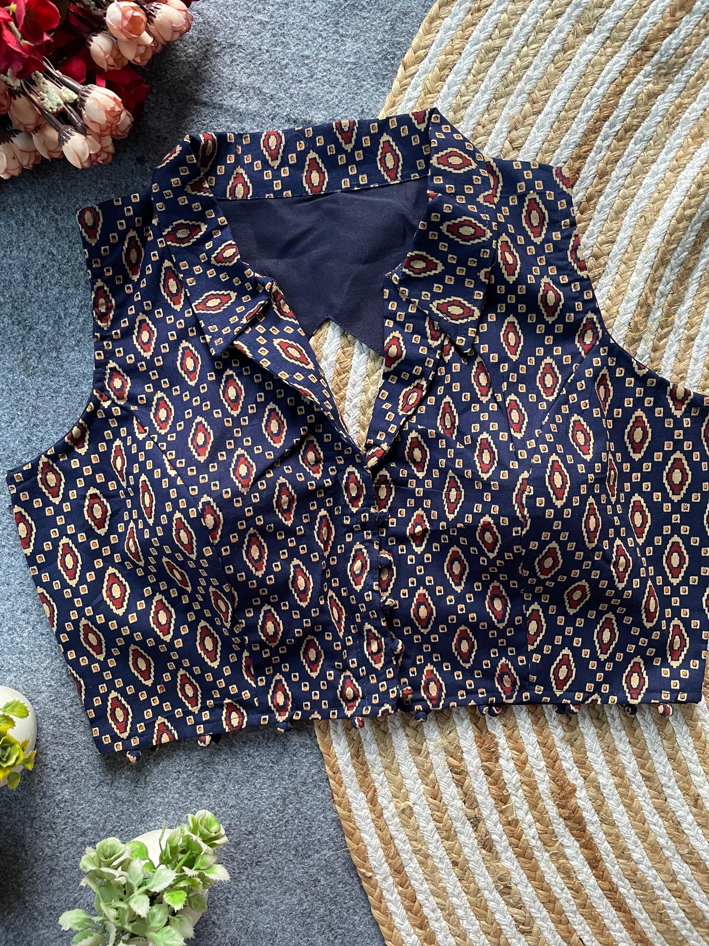 Front Open Padded Sleeveless Ethnic Blouse