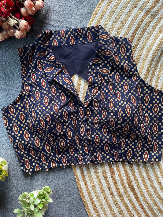 Front Open Padded Sleeveless Ethnic Blouse