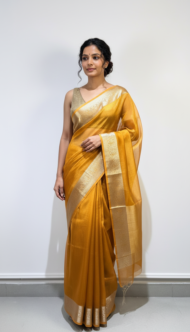 Orange Banarasi Tissue Silk Saree for Women