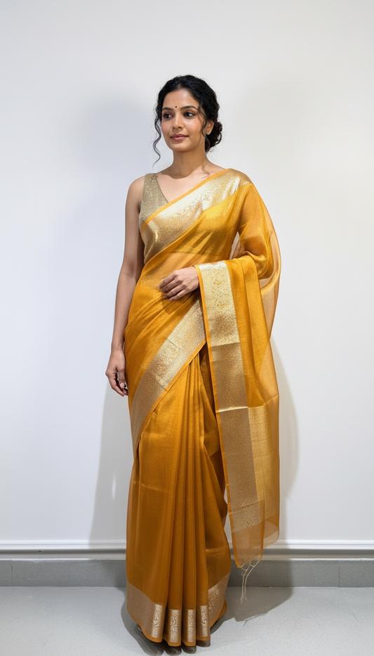 Orange Banarasi Tissue Silk Saree for Women