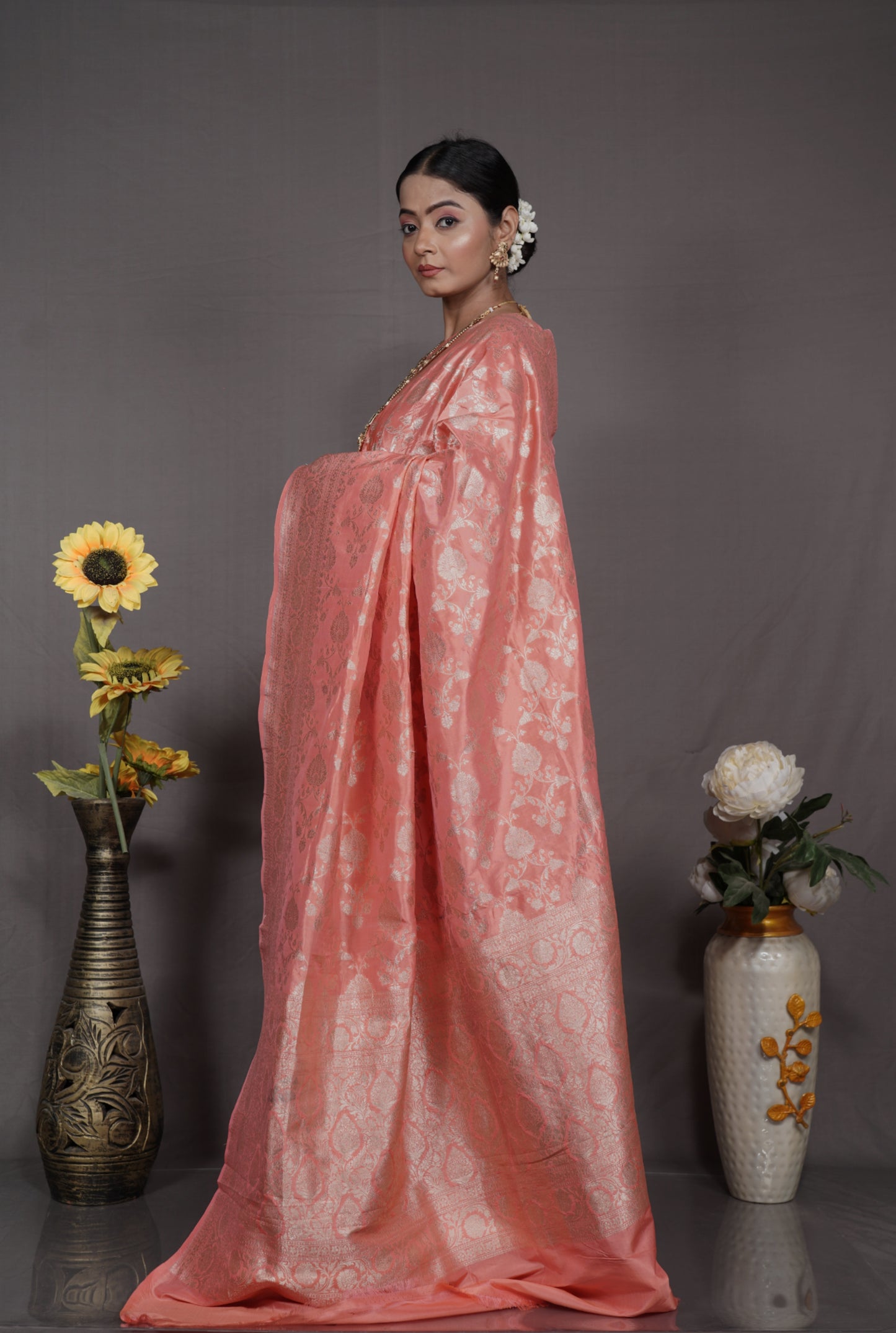 Pink Pure Katan Silk Banarasi Saree Pure Katan