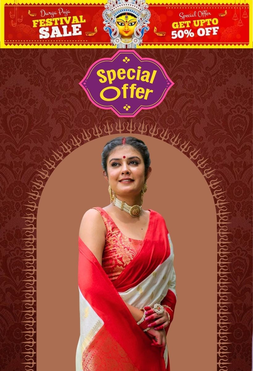 Promotional poster with a woman in traditional attire, featuring a 'Special Offer' on a decorative background.