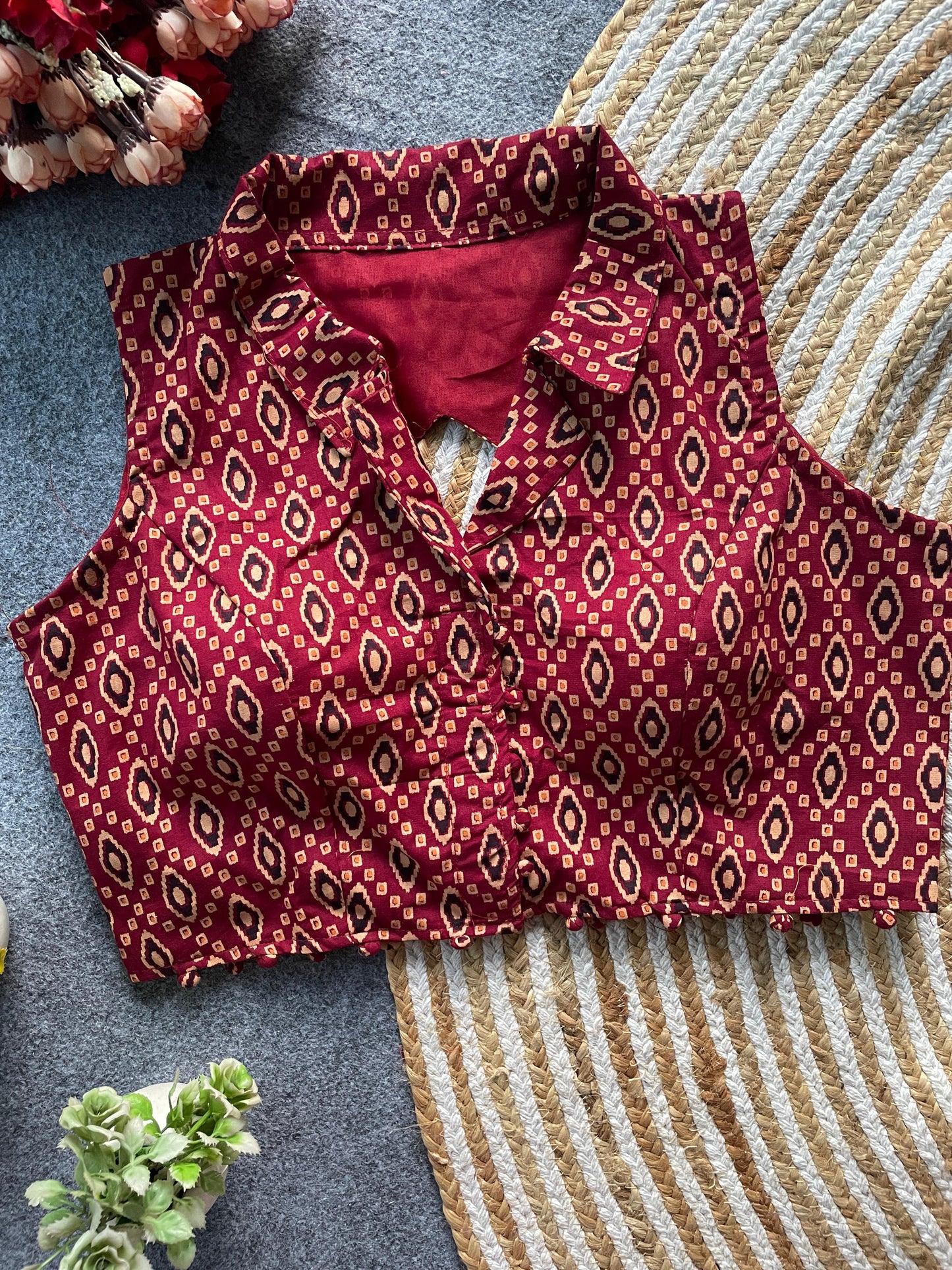 Front Open Padded Sleeveless Ethnic Blouse