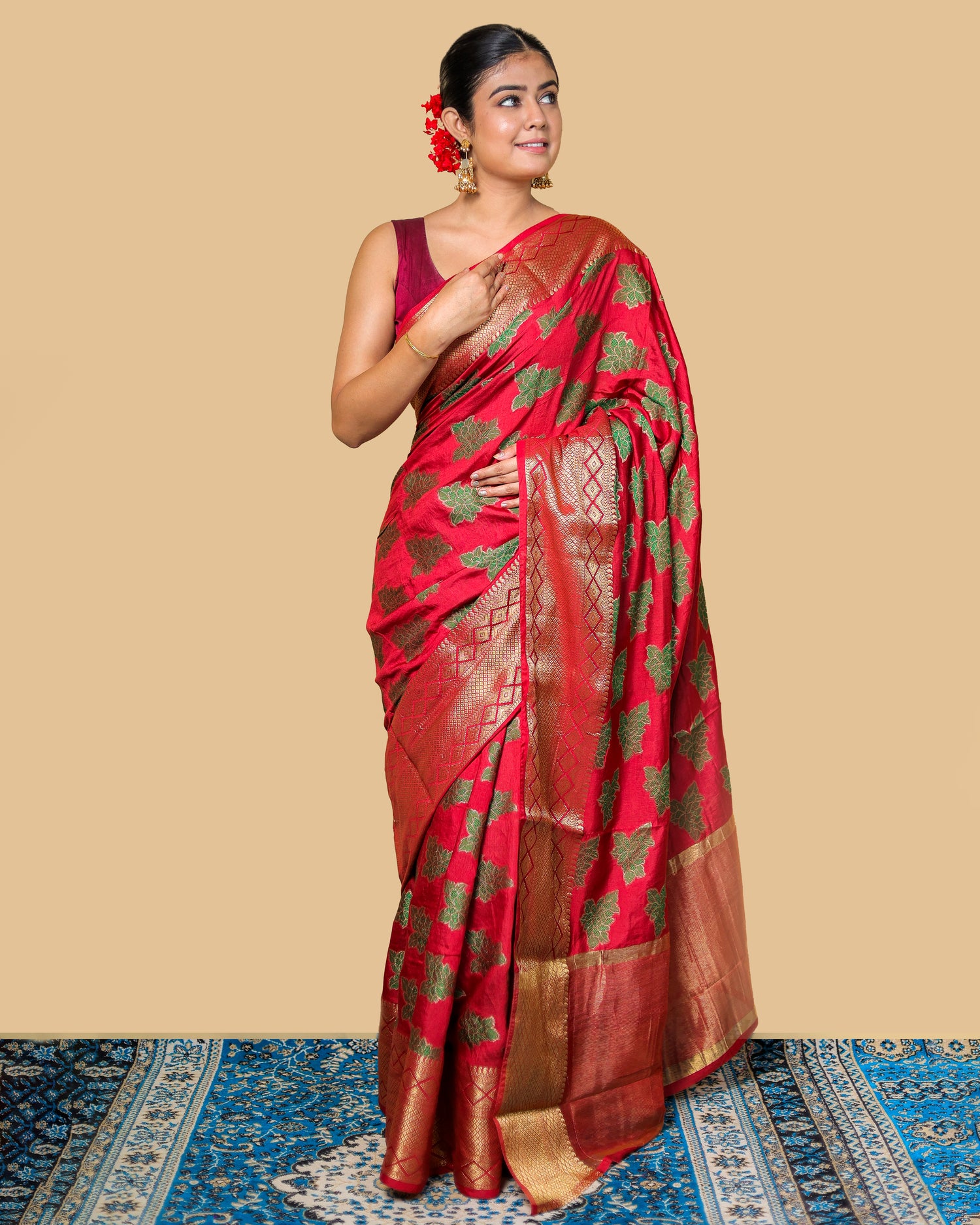 Red Banarasi Silk Saree with Brocade Blouse