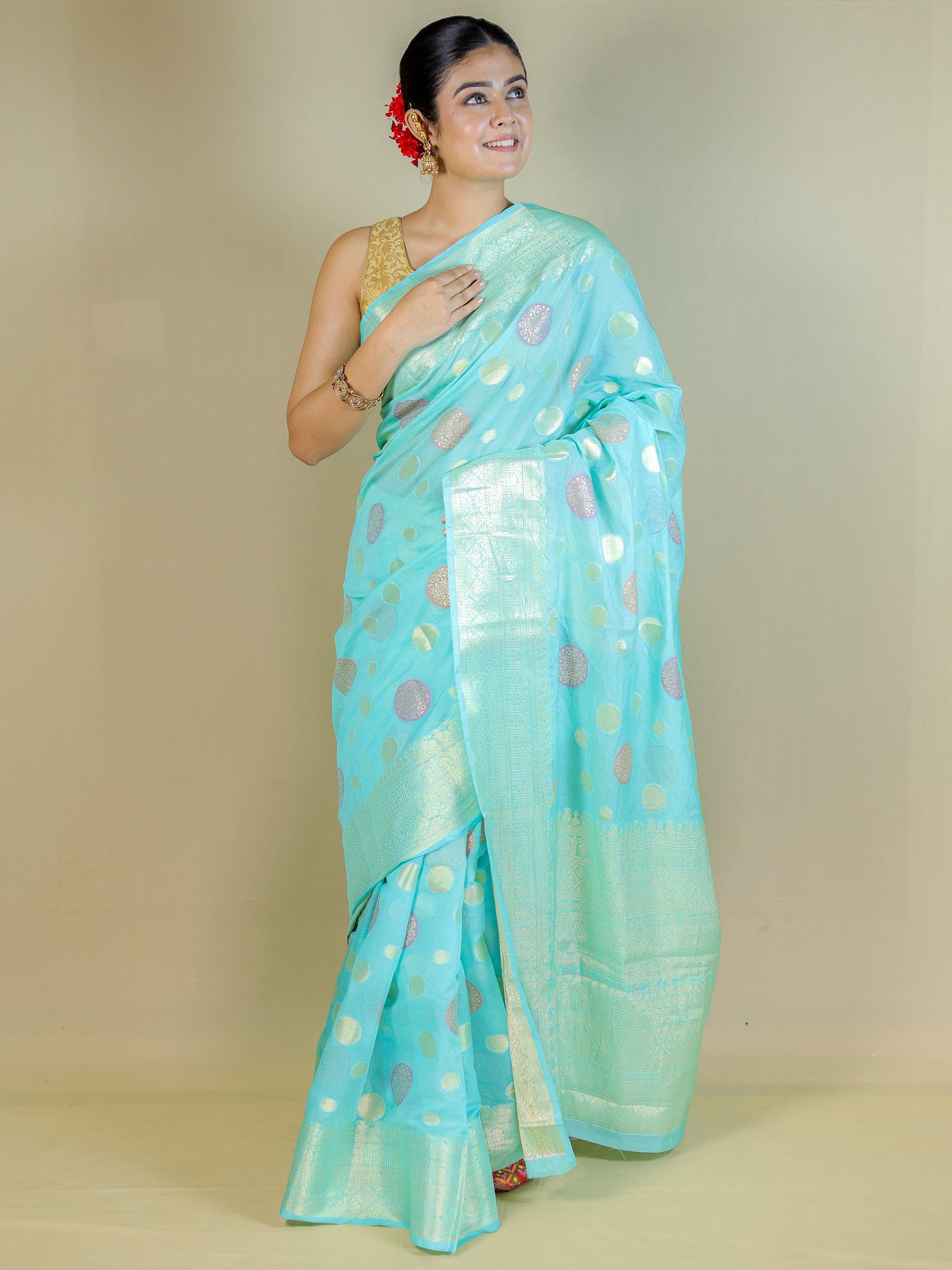 Sky Blue Banarasi Silk Saree with Blouse Piece – Wedding & Festive Wear