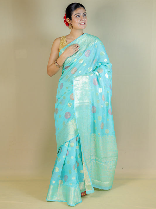 Sky Blue Banarasi Silk Saree with Blouse Piece – Wedding & Festive Wear