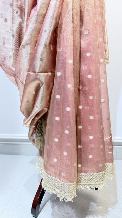 Tissue Chunri Saree with Lace Border