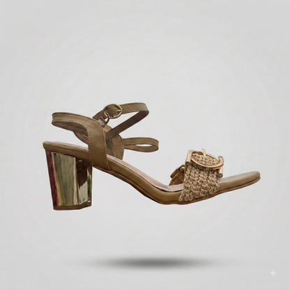 BanaraShe Women's Gold Accent Ankle Strap Heels