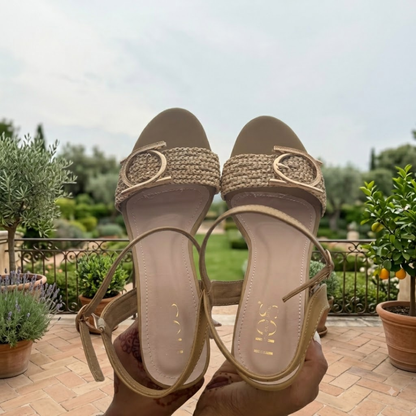 BanaraShe Women's Gold Accent Ankle Strap Heels