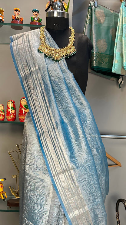 Banarashe Handwoven Tissue Blue Banarasi Saree