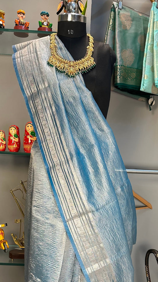 Banarashe  Handwoven Tissue Blue Banarasi Saree