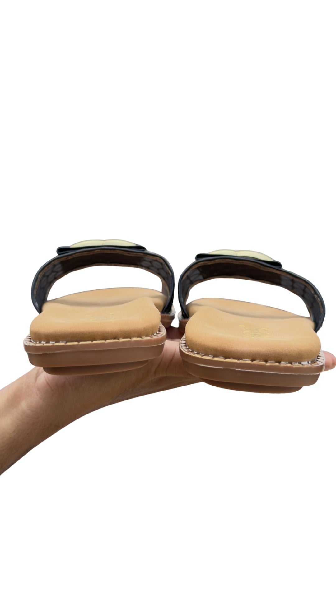 Women’s Black Patent Strap Flat Sandals with Statement Buckle