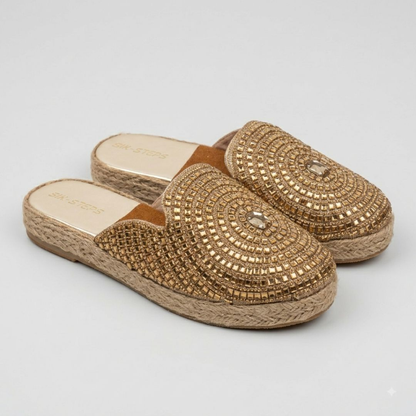Banarashe Gold Embellished Slip-On Mules