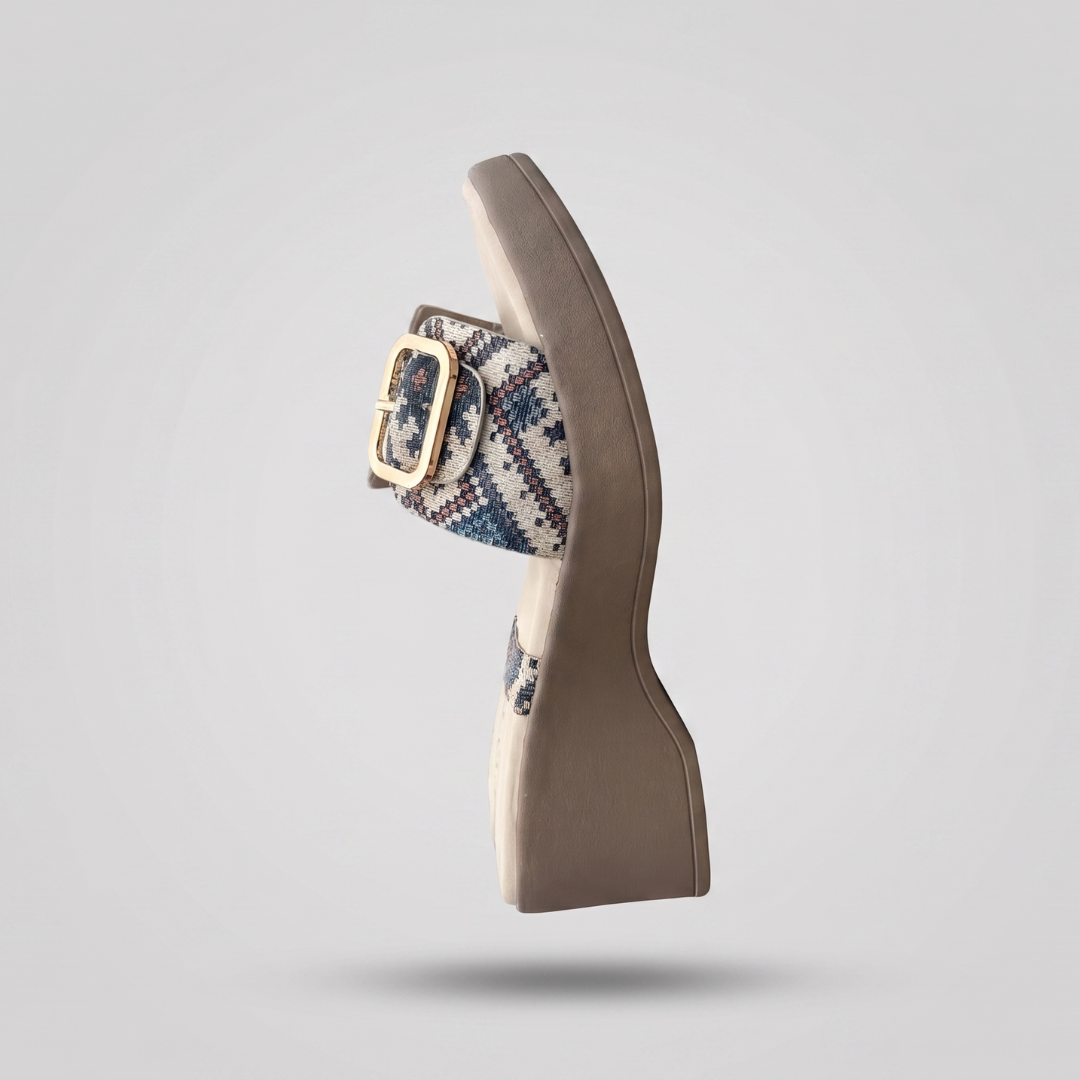 Banarashe Blue Geometric Print Buckled Slide Sandals