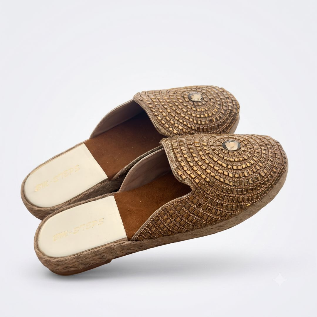 Banarashe Gold Embellished Slip-On Mules