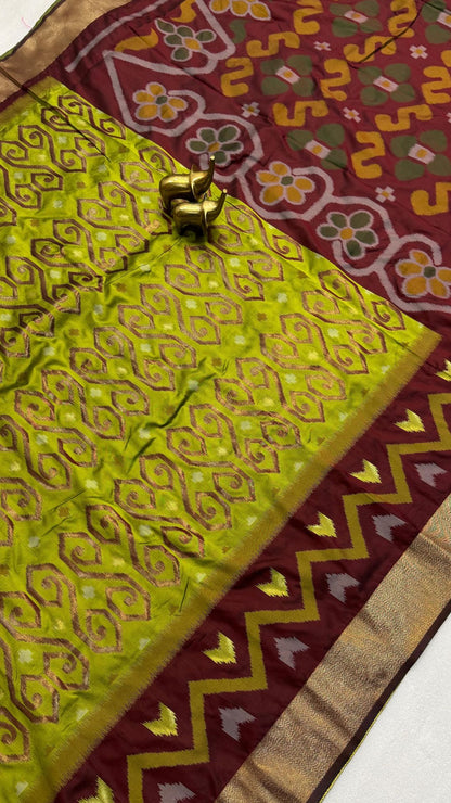 Mustard Soft Silk Patola Weaving Saree with Rich Zari Pallu & Contrast Blouse