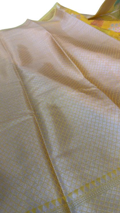 Elegant Mustard Yellow Floral Printed Silk Organza Saree with Zari Border