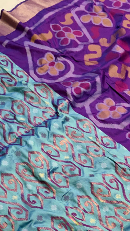 Premium Soft Silk Patola Weaving Saree with Rich Zari Pallu & Contrast Blouse